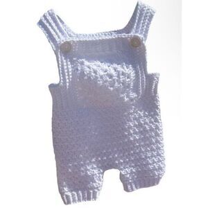Handmade Crocheted White Short Baby Overalls Size 0-3 Months